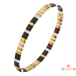 Bracelet cristaux japonais noir blanc doré bordeaux extensible