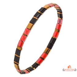 Bracelet cristaux japonais rouge noir doré extensible