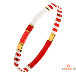 Bracelet cristaux japonais rouge blanc doré extensible