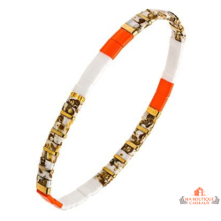 Bracelet cristaux japonais orange blanc marbré doré extensible