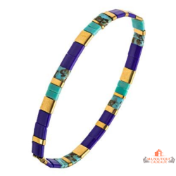 Bracelet cristaux japonais bleu turquoise doré marbré extensible