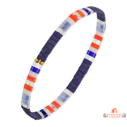 Bracelet cristaux japonais bleu marine orange blanc extensible