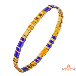 Bracelet cristaux japonais bleu roi orange doré extensible