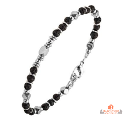 Bracelet Carla Nogueres acier pierres naturelles noires garanti 2 ans