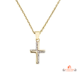 Collier pendentif croix plaqué or sertie zirconium – Carla Nogueres – Femme