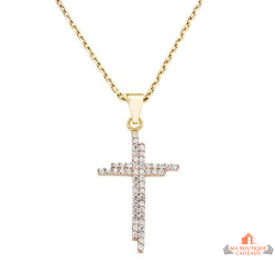 Collier pendentif croix plaqué or sertie zirconium – Carla Nogueres – Femme