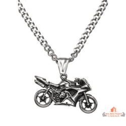 Collier homme en acier pendentif moto – Bivouac – Bijou masculin