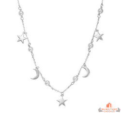 Collier en argent avec étoiles, lunes et perles – Carla Nogueres – Femme – 45 cm