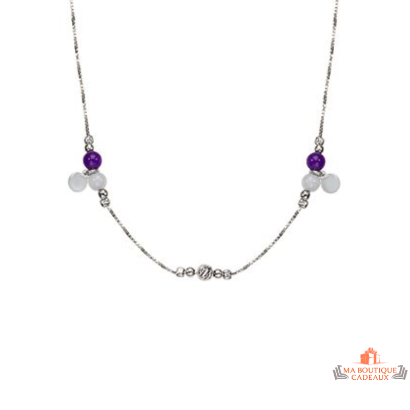 Collier en argent avec perles violettes et blanches – Carla Nogueres – Femme – 42+3 cm