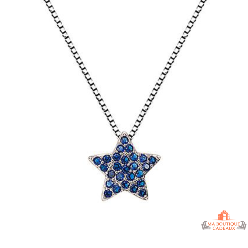Collier argent pendentif étoile bleu saphir – Carla Nogueres – Femme – 42+3 cm