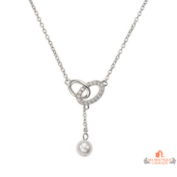 Collier argent anneaux enlacés perle imitation – Carla Nogueres – 42+3 cm