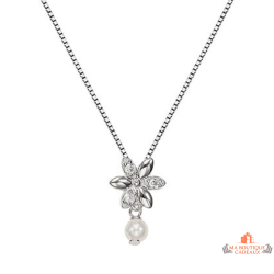 Collier argent fleur zirconium & perle – Carla Nogueres – 42+3 cm
