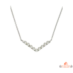 Collier pendentif V en argent et perle blanche Carla Nogueres – 42+3 cm