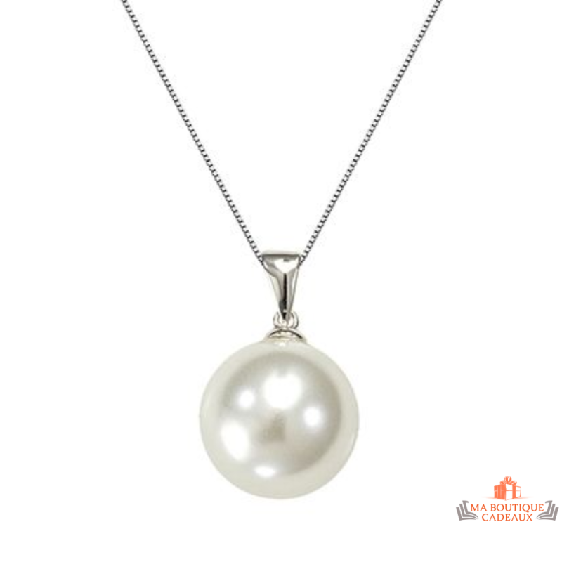 Collier pendentif en argent perle blanche imitation Carla Nogueres