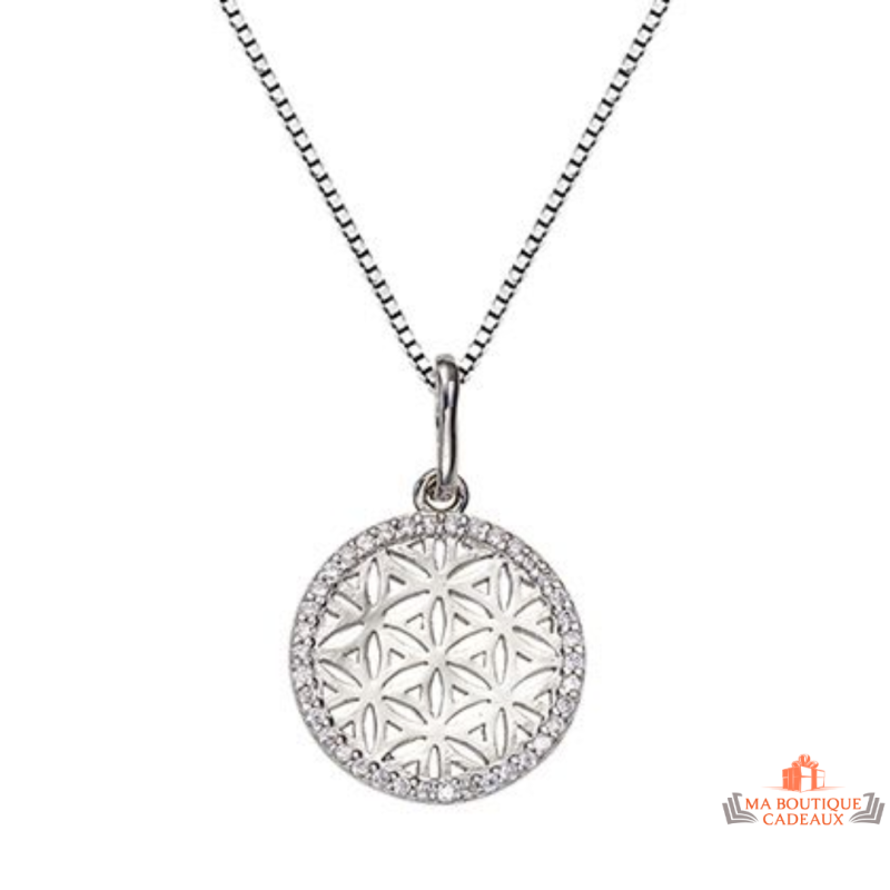 Collier pendentif en argent motif fleur et zirconium – Carla Nogueres
