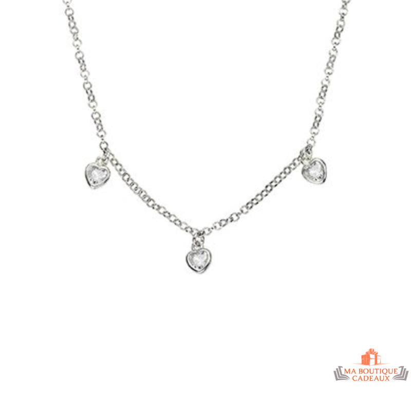 Collier argent trois cœurs zirconium Carla Nogueres – 42+3 cm