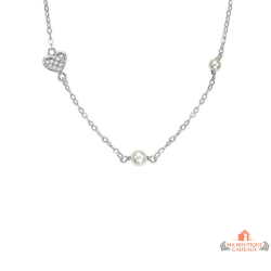 Collier pendentif argent cœur zirconium et perles – Carla Nogueres