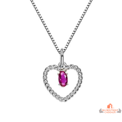 Collier cœur argent pierre rouge – Carla Nogueres – 42+3 cm