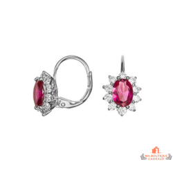 Boucles d’oreilles argent motif soleil pierre rouge en oxyde de zirconium – Carla Nogueres