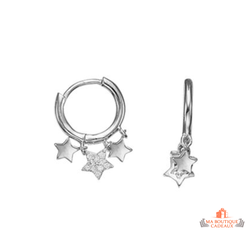 Boucles d’oreilles femme argent créoles trois étoiles oxyde de zirconium Carla Nogueres garantie 2 ans