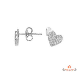 Boucles d’oreilles femme argent deux cœurs oxyde de zirconium fermoir papillon Carla Nogueres garantie 2 ans