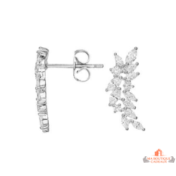 Boucles d’oreilles femme argent feuille de laurier oxyde de zirconium fermoir papillon Carla Nogueres garantie 2 ans