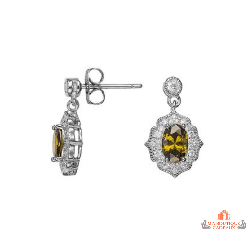 Boucles d’oreilles femme argent pierre verte oxyde de zirconium fermoir papillon Carla Nogueres garantie 2 ans