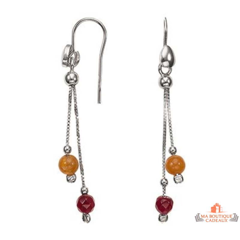 Boucles d’oreilles femme argent pierres véritables marron et orange fermoir crochet Carla Nogueres garantie 2 ans