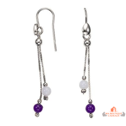Boucles d’oreilles femme argent pierres véritables blanches et violettes fermoir crochet Carla Nogueres garantie 2 ans