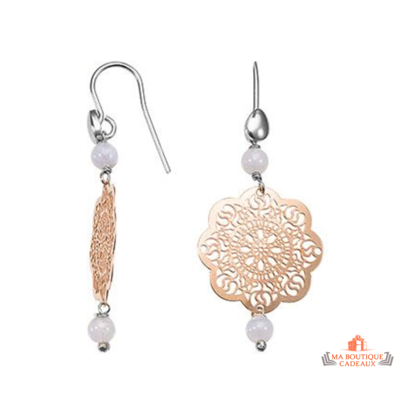 Boucles d’oreilles fleur argent rosé pierre blanche – Carla Nogueres