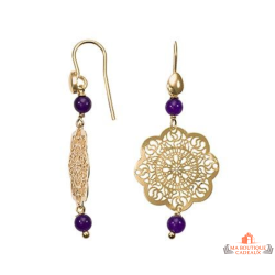 Boucles d’oreilles fleur argent rosé pierre violette – Carla Nogueres