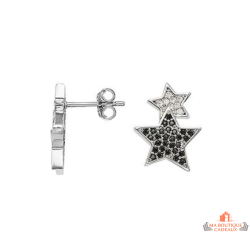 Boucles d’oreilles double étoile argent zirconium noir bleu saphir blanc Carla Nogueres