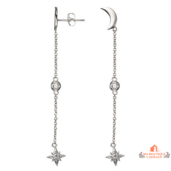 Boucles d’oreilles étoile et lune argent oxyde de zirconium Carla Nogueres
