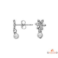 Boucles d’oreilles fleur argent perle imitation Carla Nogueres