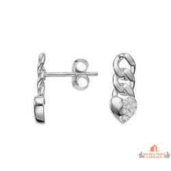 Boucles d’oreilles argent chaîne cœur oxyde de zirconium Carla Nogueres