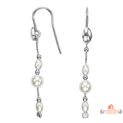 Boucles d’oreilles pendantes argent perles d’imitation crochet Carla Nogueres