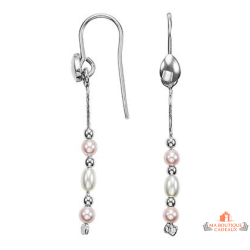 Boucles d’oreilles pendantes argent perles blanches et roses Carla Nogueres