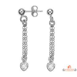 Boucles d’oreilles argent chaîne cœur oxyde de zirconium Carla Nogueres