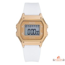 Montre LCD Digitec femme dorée avec bracelet blanc