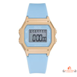 Montre LCD Digitec femme dorée avec bracelet bleu clair