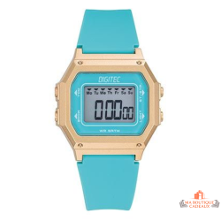 Montre LCD Digitec femme dorée avec bracelet bleu turquoise