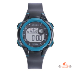 Montre LCD Digitec femme noire avec lunette bleue