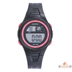Montre LCD Digitec femme noire avec lunette rouge 38 mm