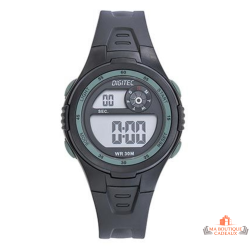 Montre LCD Digitec femme noire lunette verte boîtier rond 38 mm