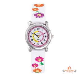 Montre enfant pédagogique INOTIME fleurs blanche pour apprendre à lire l’heure