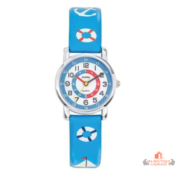 Montre enfant pédagogique INOTIME bateau bleu clair pour apprendre à lire l’heure