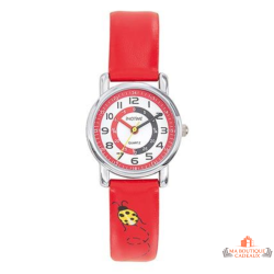 Montre enfant pédagogique INOTIME rouge motif coccinelle pour apprendre à lire l’heure