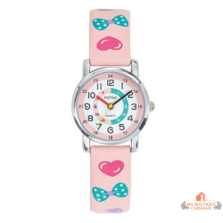 Montre enfant pédagogique INOTIME rose clair avec motifs nœuds pour apprendre à lire l’heure