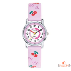 Montre enfant pédagogique INOTIME rose clair avec motifs nœuds pour apprendre à lire l’heure