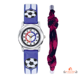 Montre enfant pédagogique INOTIME bracelet ballon bleu et blanc avec bracelet textile inclus